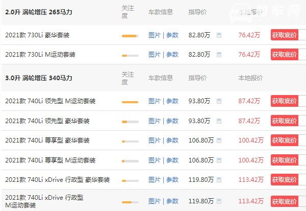 宝马780多少钱一辆 2021款宝马730售价76万