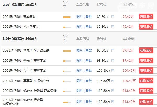 宝马790顶配价格 2021款宝马7系顶配售价113万