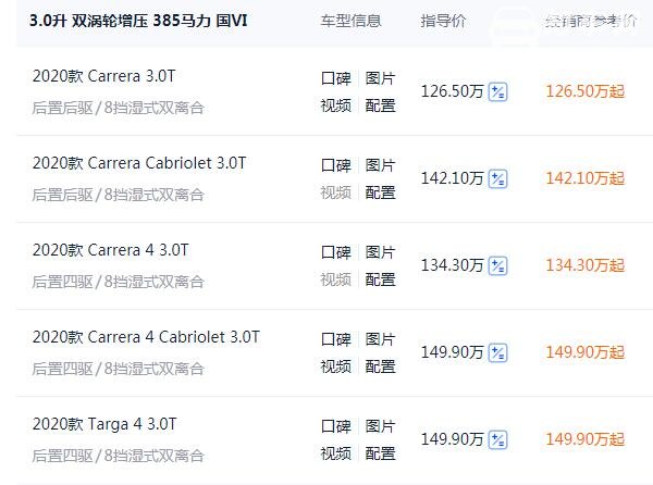 保时捷911四座敞篷跑车价格 2020款四座敞篷跑车报价142.10-149.90万元