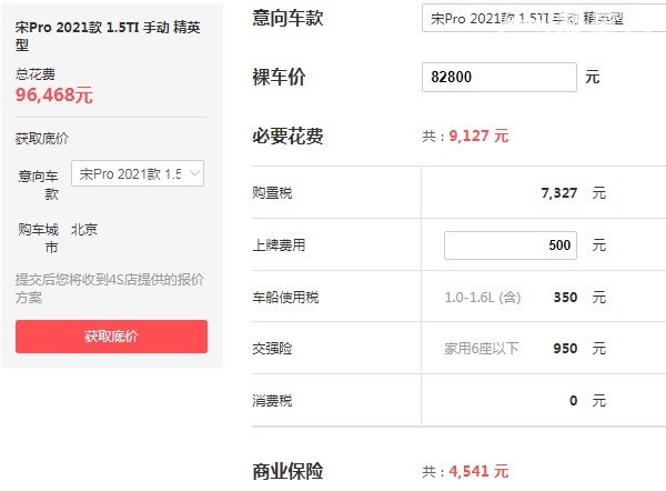 比亚迪宋pro售价2021款 比亚迪宋pro最新报价(新款仅售8万)