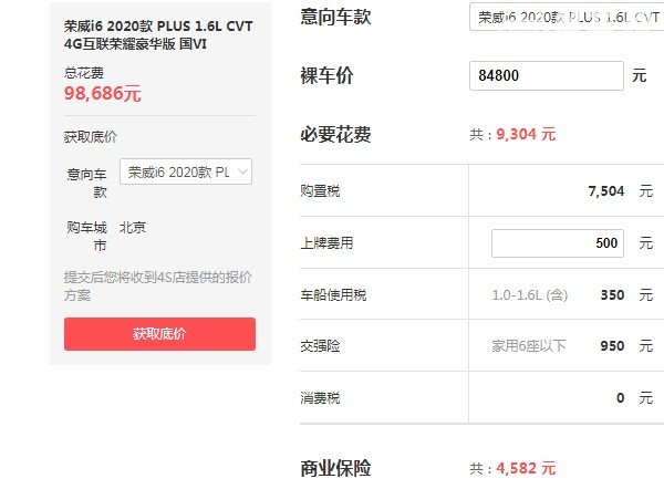 荣威i6多少钱一辆自动挡 荣威i6自动挡价格(自动挡仅售8万)