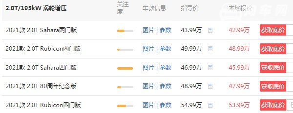 jeep牧马人最低售价 jeep牧马人多少钱一辆(最低42万一辆)