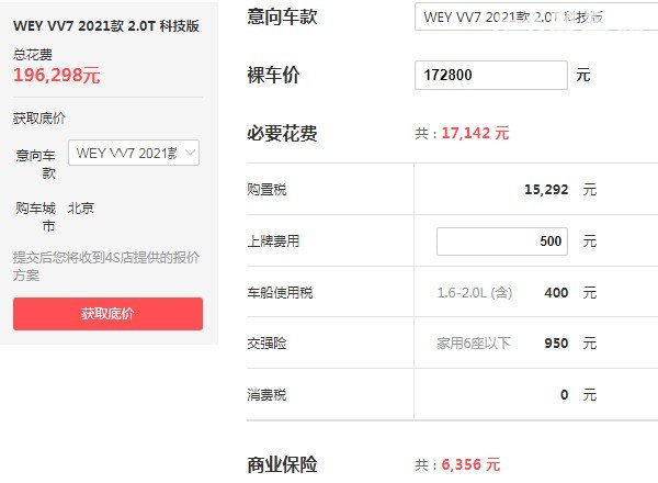 wey vv7汽车价格 weyvv7多少钱一辆(售价17万一辆)