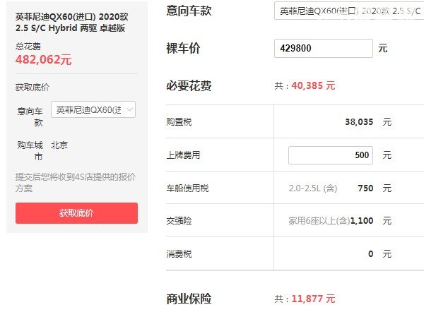 英菲尼迪qx60多少钱 qx60多少钱一台(售价42万一辆)