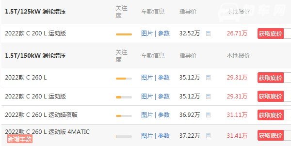 奔驰c200最新价格 全新2022款仅售26万(百公里加速仅需7.5秒)