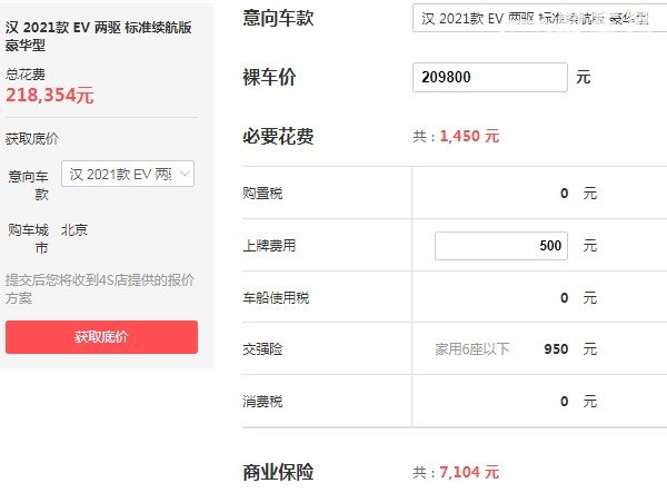 比亚迪汉武大帝纯电动2021款落地价 2021款落地仅21万(汉ev纯电动售价20万)