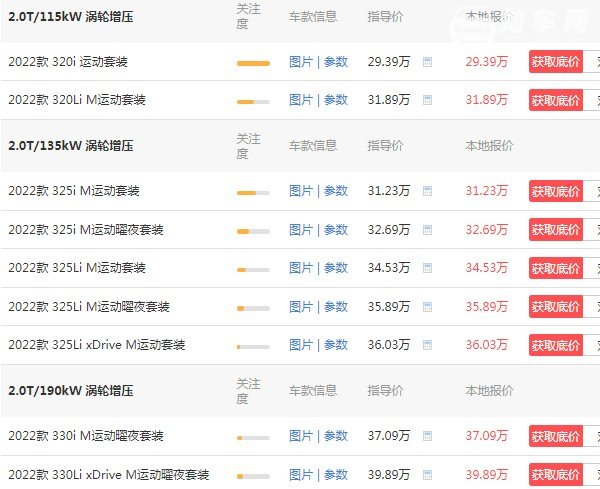 宝马3系价格及图片 2022款仅售29万(百公里加速仅5.9秒)