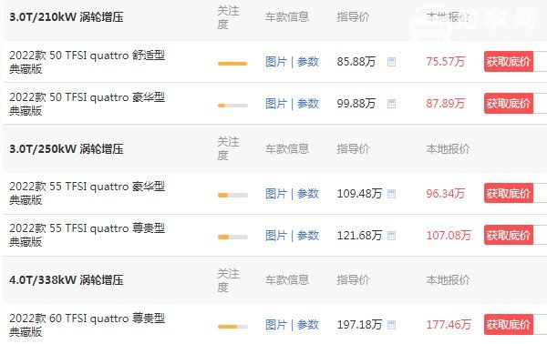 奥迪a8多少钱 2022款售价75万(搭载8缸发动机)
