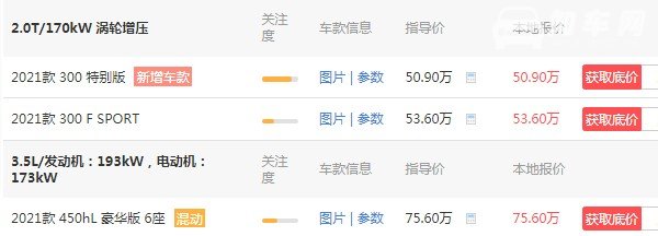 雷克萨斯rx450h价格 2021款rx450h售价75万(车身长达4.8米)