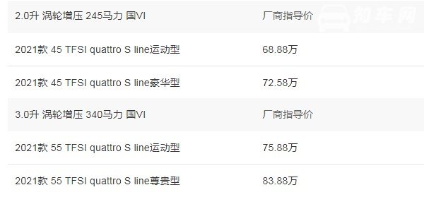 奥迪q7车报价2021款官方指导价 2021款奥迪q7指导价68万