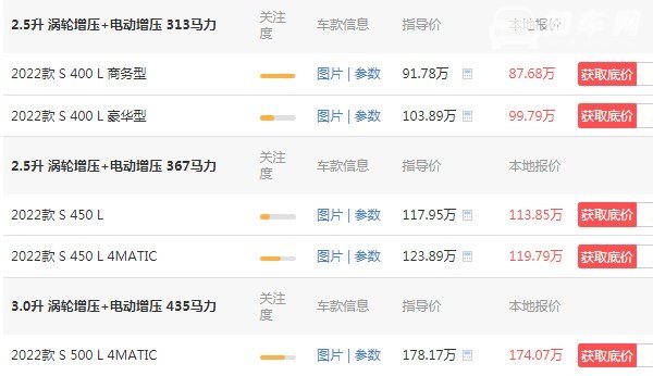 奔驰s200价格 2022款奔驰s级售价87万